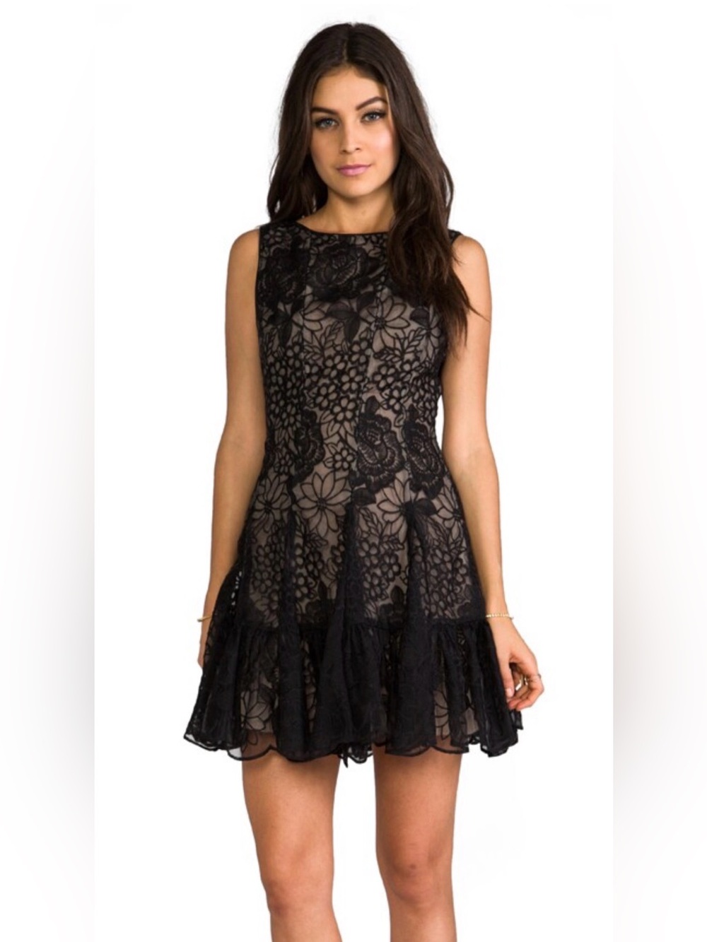 Anna Sui Floral Embroidered Mini Dress Cocktail Little Black Dress Size 2